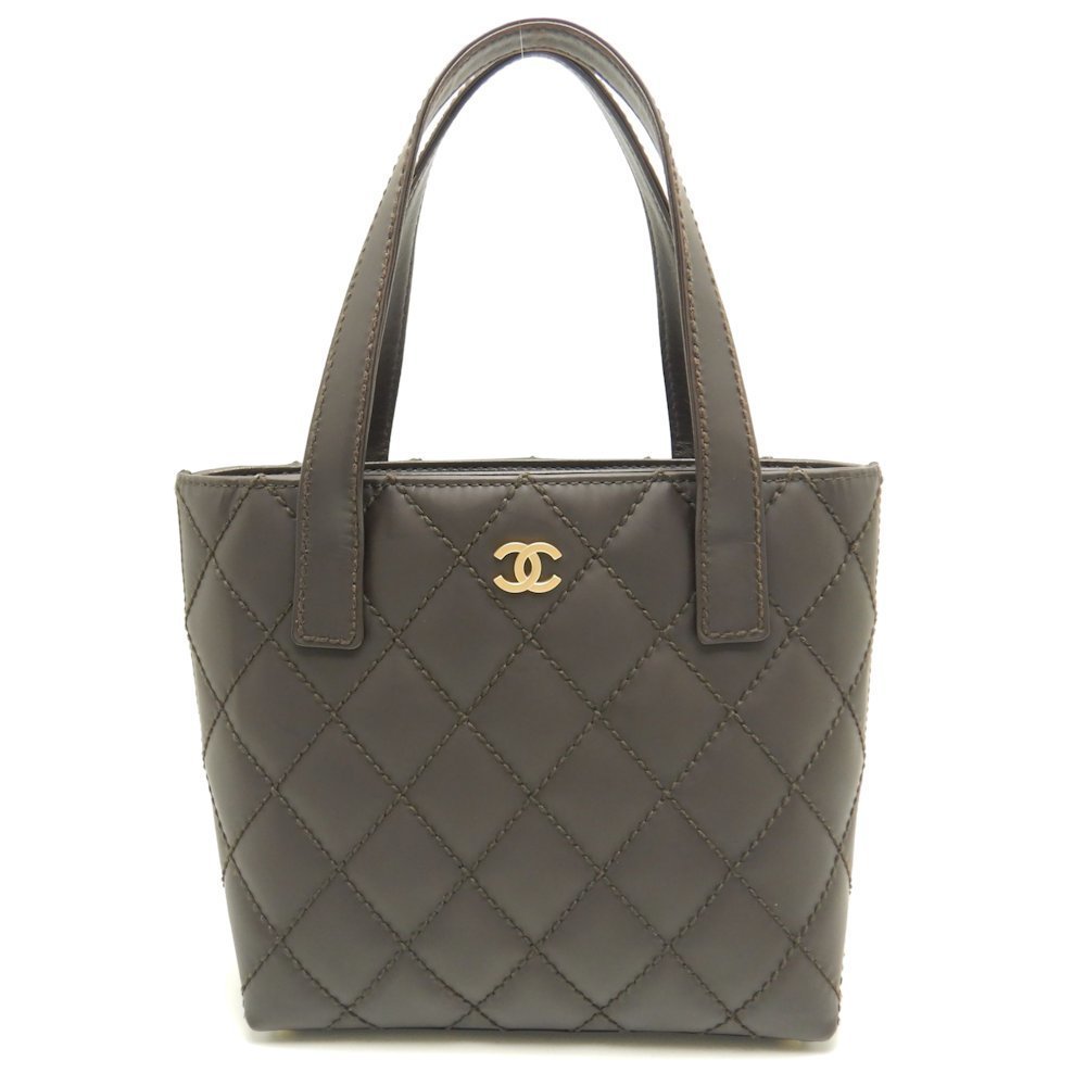 Chanel Wild Stitch Tote Bag Leather Matte Brown